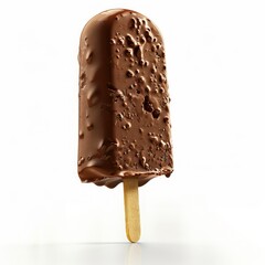 Medium shot of chocolate Ice cream on wooden stick, isolated on a white background 