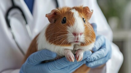 A vet holds a cute guinea pig, showcasing the importance of pet care and veterinary visits for small animals.