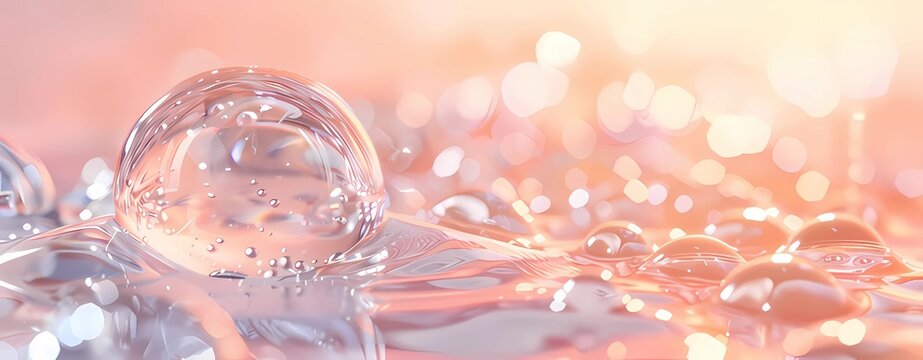 clear drop with collagen molecules penetrates the skin, igniting a burst of light