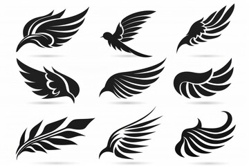 Modern illustration and outline icons featuring white wings.