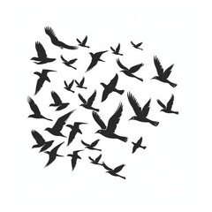 A silhouette of flying birds on a white background. Inspirational body flash tattoo ink. Vector.
