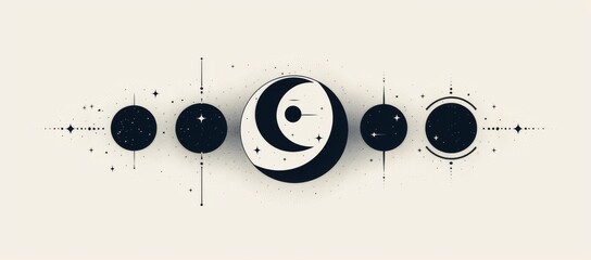 Sacred geometry tattoo design with magic moon. Lettering and illustration in monochrome.