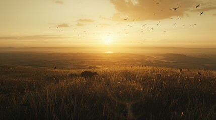 Golden Sunset Over Rolling Hills.