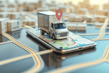 Real-Time Delivery Tracking Technology Concept with Moving Vehicle Icon on Smartphone Map Interface