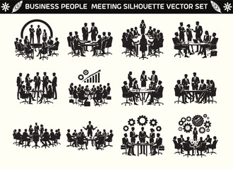 Fototapeta premium Business People Meeting Silhouette Vector Illustration Set 