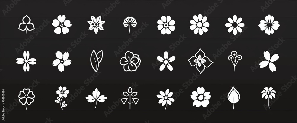 Wall mural Set of abstract flower icons isolated on white background. Simple flower icon. Stock modern image.