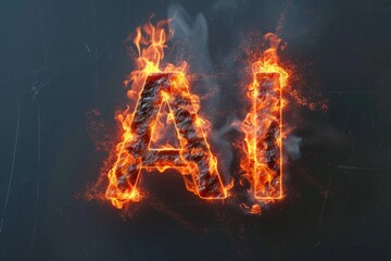 style, burn "AI" word on dark background