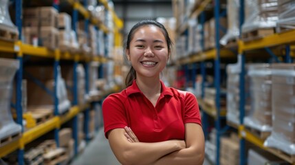 The warehouse worker smiling