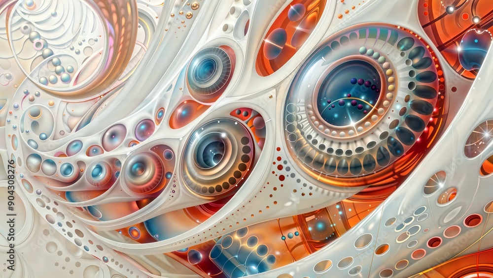 Wall mural abstract techno oceans. a vibrant digital artwork featuring a complex array of futuristic elements a
