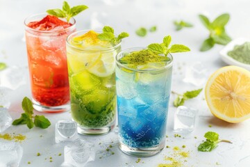 Colorful Summer Drinks with Lemon and Mint