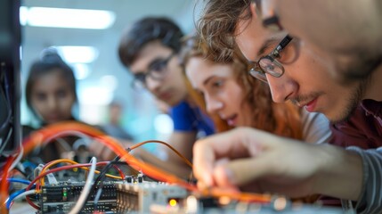 Students Collaborating on Network Setup and Configuration for Educational Project