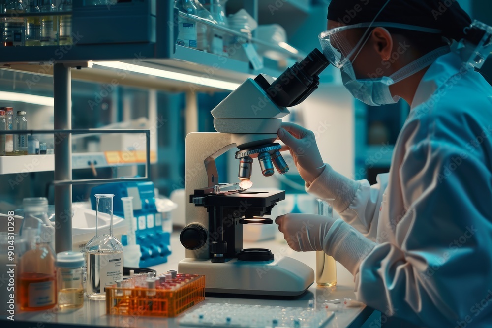 Aufkleber scientist utilizing high-powered microscope for human embryo research in advanced laboratory setting