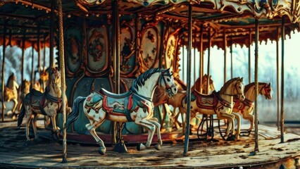 Fototapeta premium Playground, A Carousel of Horses: A Charming Display of Equestrian Artistry