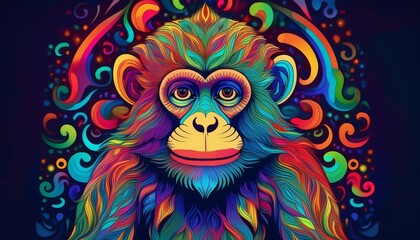 Fototapeta premium Psychadelic theme Monkey. Chinese New Year symbol