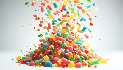 Lots of colorful gummies on light background