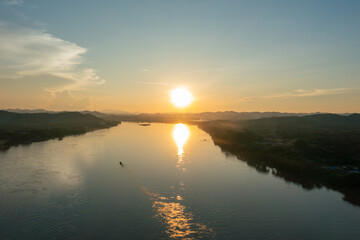 Obraz premium Aerial view of Mekong River Community in Loei province, Thailand.
