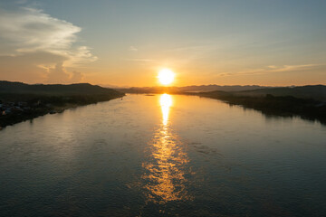 Aerial view of Mekong River Community in Loei province, Thailand.