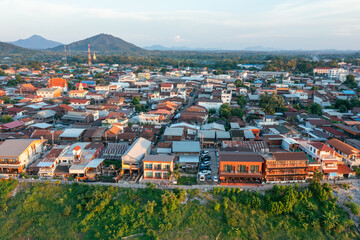 Aerial view of Mekong River Community in Loei province, Thailand.