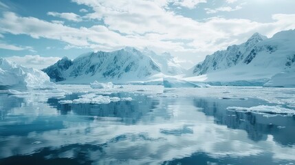Glacial Mountains Reflecting in Still Water.