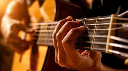 Intimate Close-Up of Classical Guitarist&rsquo;s Hands Skillfully Playing Nylon String Guitar