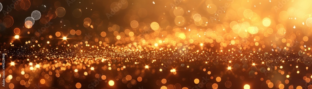 Poster a gold and black background with many small gold circles. the circles are scattered all over the bac
