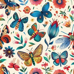 Whimsical eco-friendly seamless pattern with cute animals and plants, pastel colors, nature-inspired design, playful and bright