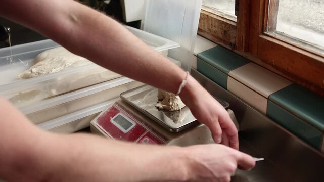 Preparing pizza dough at a professional kitchen scale