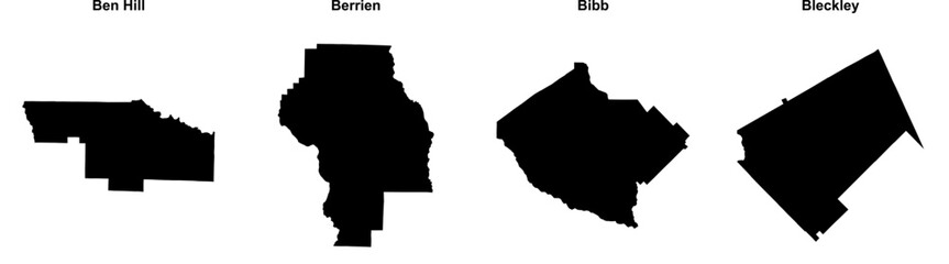 Ben Hill, Berrien, Bibb, Bleckley outline maps