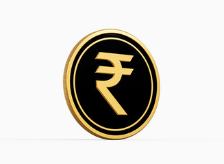 Shiny Golden And Black Rounded Indian Rupees INR Coin Isolated On White Background 3d Illustration