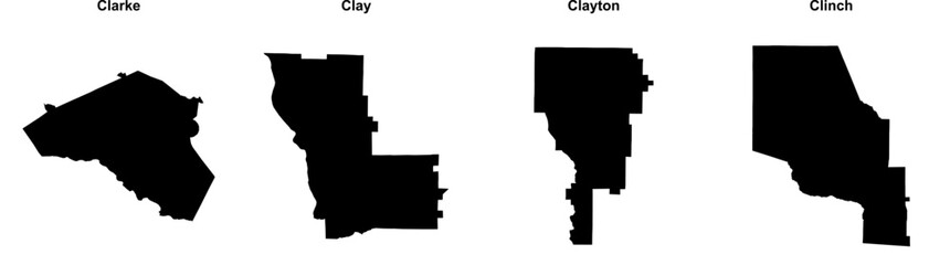 Clarke, Clay, Clayton, Clinch outline maps