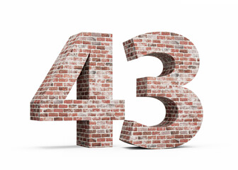 Number Forty Three 43 Digit Made Of Old Grunge Texture Wall Of Bricks 3D Illustration