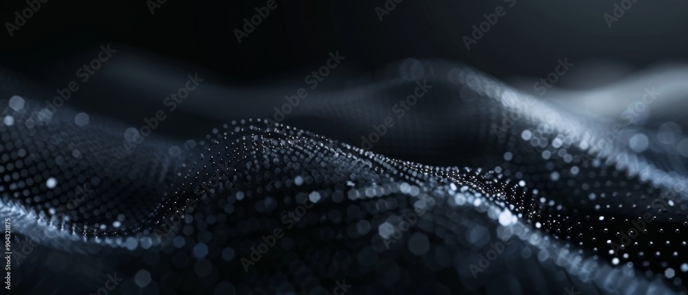 Poster minimalist illustration of big data with particles moving from random distributions to clear