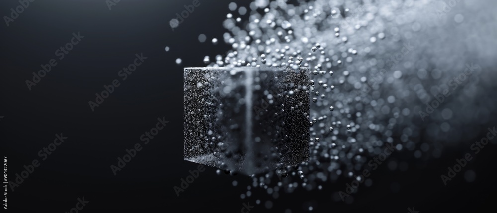 Poster minimalist illustration of big data with particles moving from random distributions