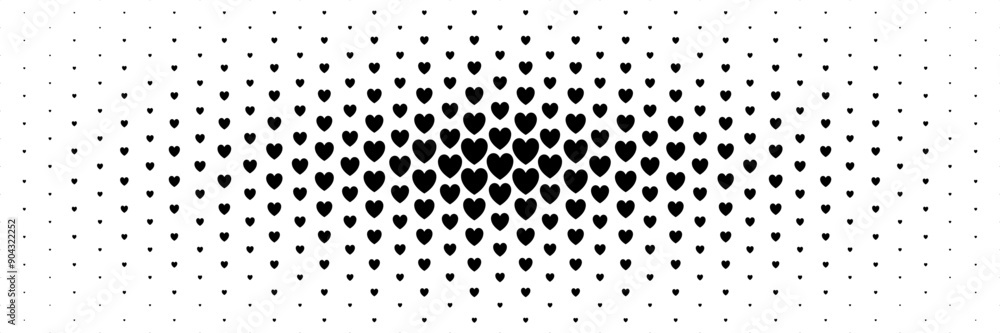 Poster horizontal black heart spreading from center design for pattern and background.