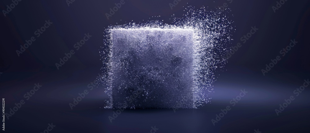 Poster minimalist illustration of big data with particles moving from random distributions.