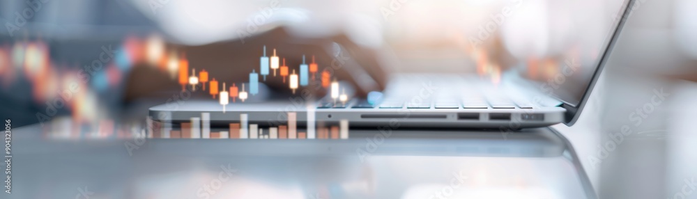 Aufkleber a laptop with data visualization, showcasing digital trends and analytics in a modern workspace envi