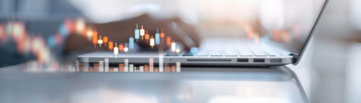 a laptop with data visualization, showcasing digital trends and analytics in a modern workspace environment.