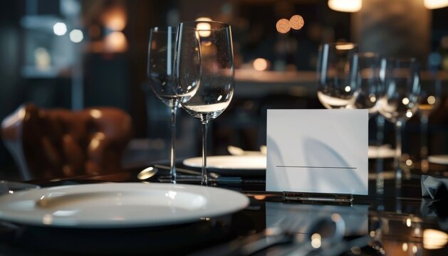 Luxury fine dining table with menu invitation card mockup, ideal for weddings and romantic dinners