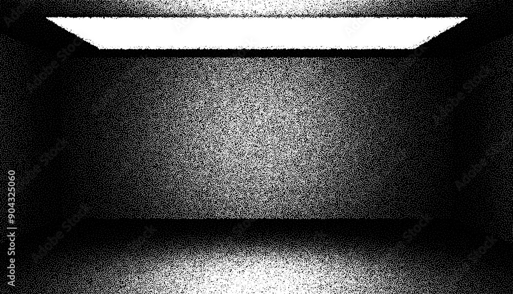 Poster abstract dark room with lights in retro dotwork style