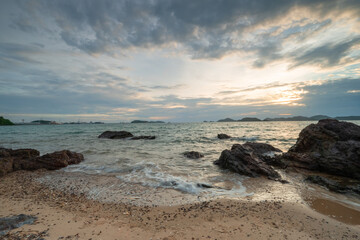 View of Sattahip bay at sunset time. Sattahip bay at sunset time with long exposure photo.