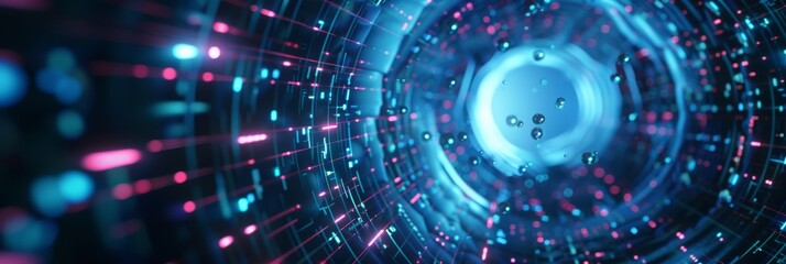 Obraz premium Futuristic scifi tunnel with vibrant lights and digital elements, immersive and innovative