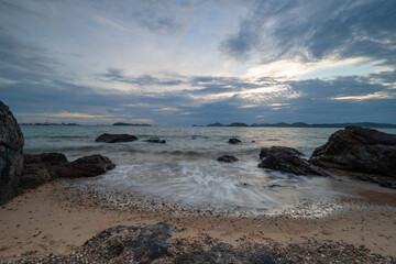 View of Sattahip bay at sunset time. Sattahip bay at sunset time with long exposure photo.
