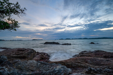 View of Sattahip bay at sunset time. Sattahip bay at sunset time with long exposure photo.