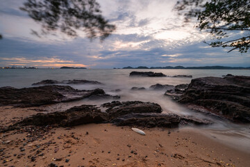 View of Sattahip bay at sunset time. Sattahip bay at sunset time with long exposure photo.