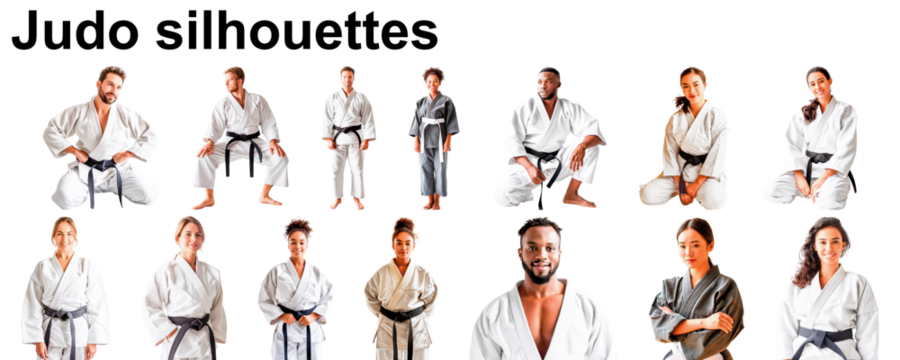 judo silhouette martial art collection set group