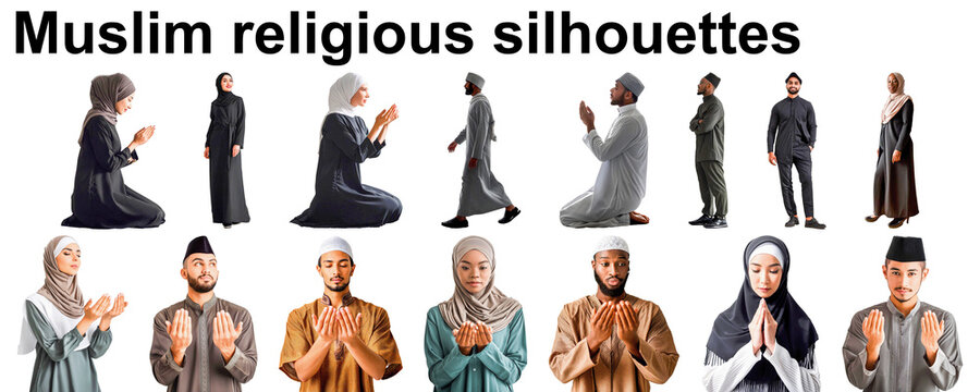 muslim religious silhouette islam collection set group