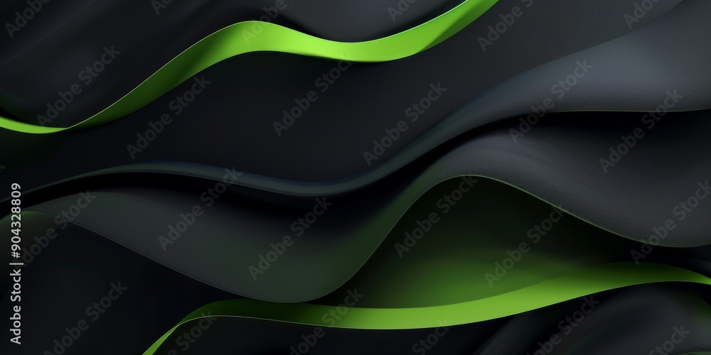 Poster aesthetic blend of black and green with dynamic wavy patterns, creating a modern background