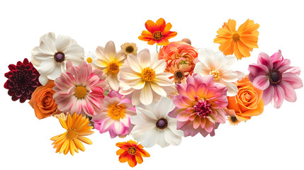 bunch of colorful flowers isolated on transparent background