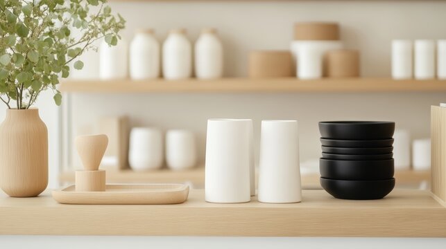 A vibrant retail shop showcasing unique home goods from local startups, with neatly arranged shelves and creative displays, high-resolution photo, realistic photo