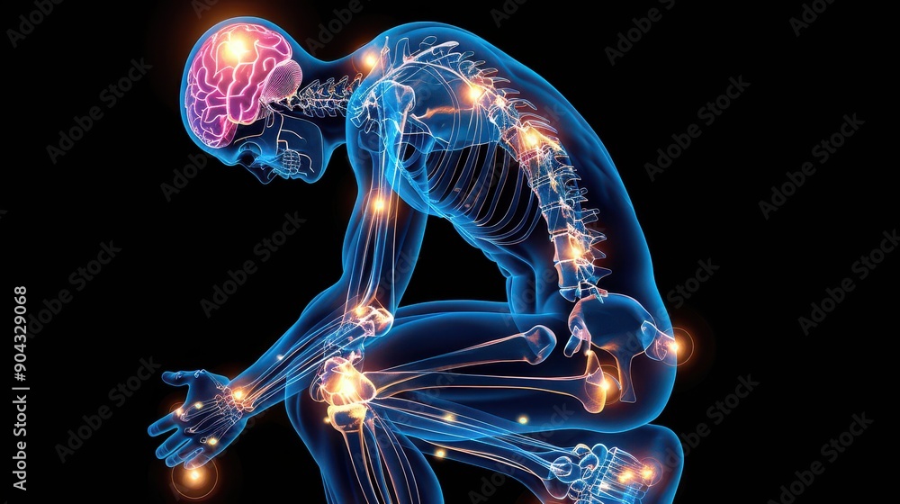 Poster a man's head is shown in a blue and orange light. the man is looking down and he is in a state of de